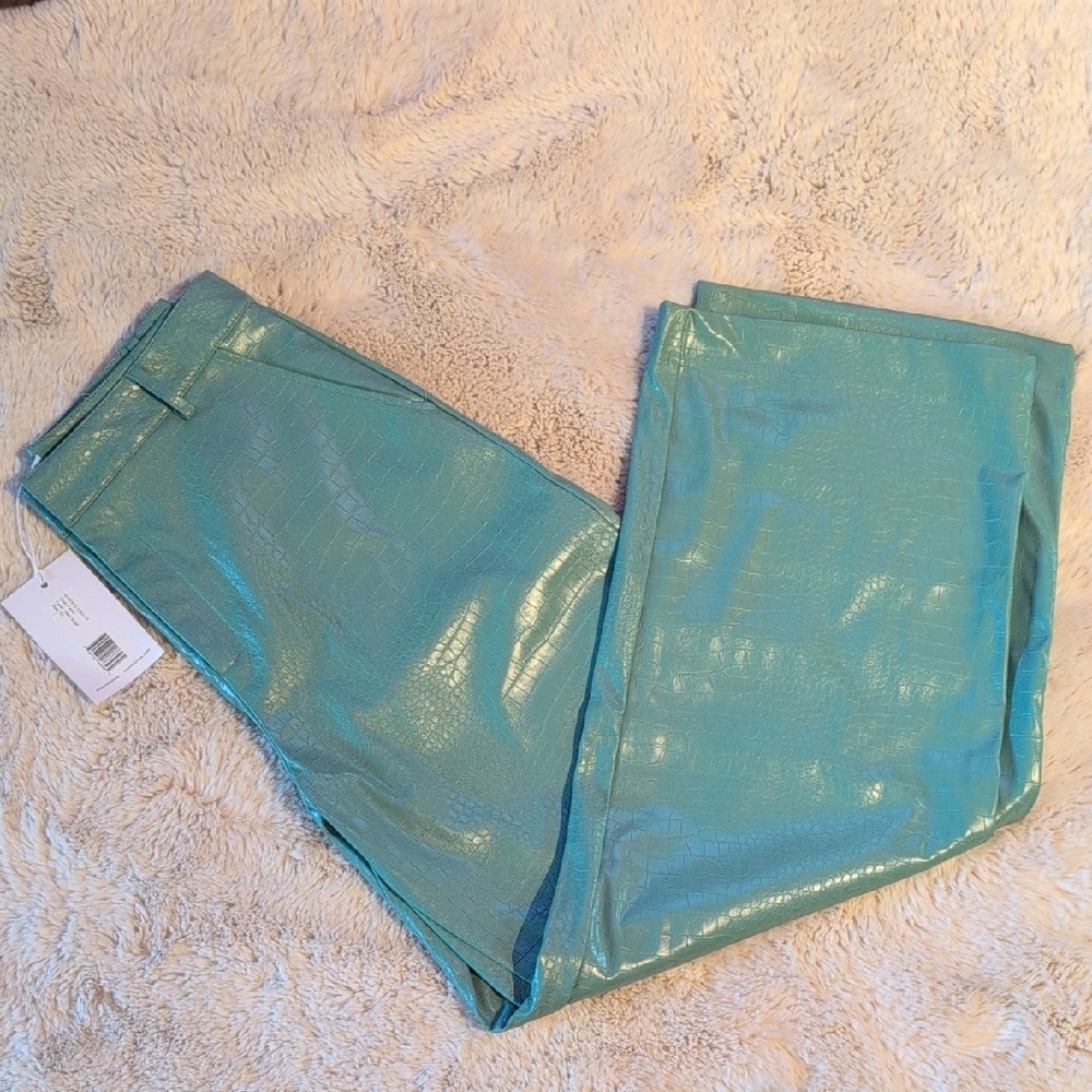 Teal Crocodile Pattern Pants by The Noli Shop